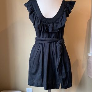 Free People Black Cotton Linen Blend Ruffle Dress Small